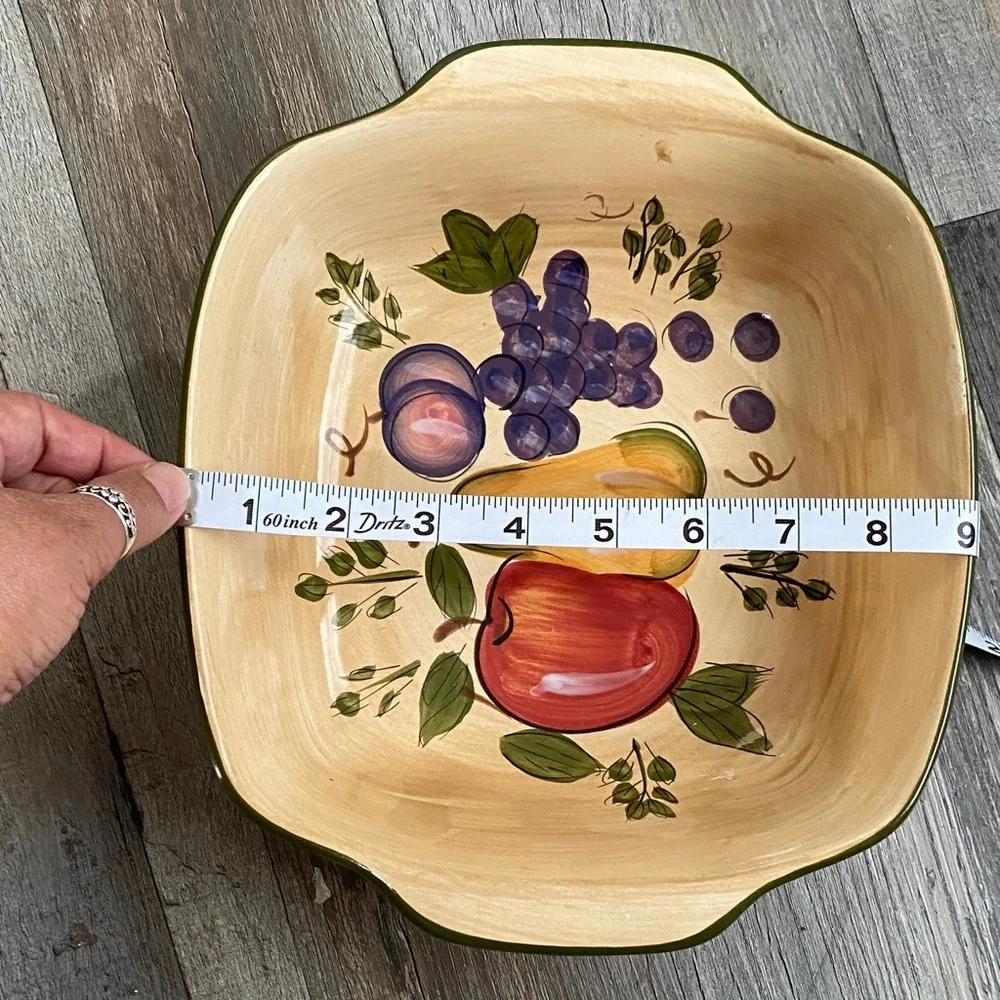 Vtg Home Trends Elegant Cream Fruit Motif Square Bowl